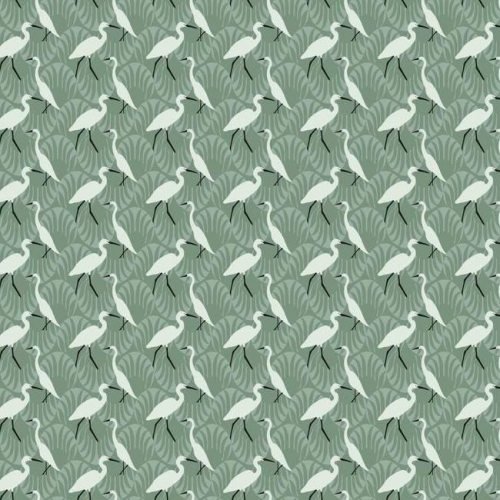 Papel pintado de estilo aves en color blanco sobre fondo verde Evening Egret SP1457