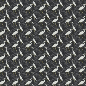 Papel pintado de estilo aves en color blanco sobre fondo negro Evening Egret SP1458