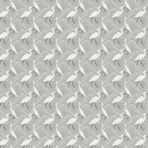 Papel pintado de estilo aves en color blanco sobre fondo gris claro Evening Egret SP1460