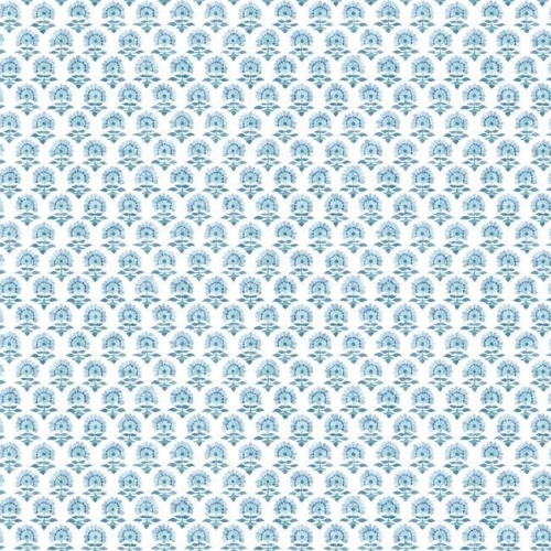 Papel pintado de estilo dibujo pequeño en tonos azules sobre fondo blanco Petite Fleur SP1466