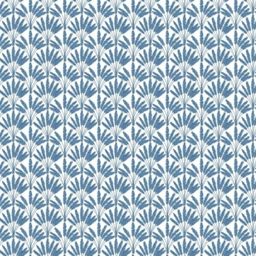 Papel pintado de estilo dibujo pequeño de ramilletes de flores en color azul sobre fondo blanco Frond Fan SP1507