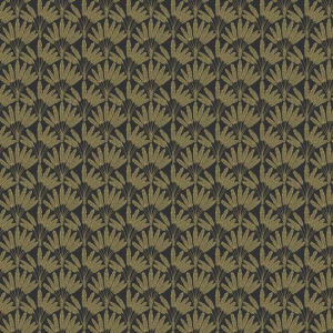 Papel pintado de estilo dibujo pequeño de ramilletes de flores en color marrón sobre fondo negro Frond Fan SP1508