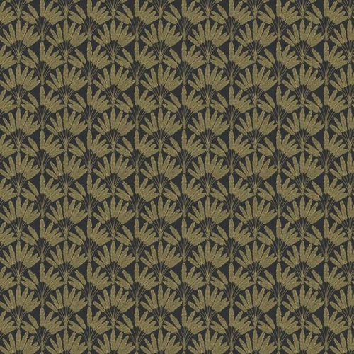 Papel pintado de estilo dibujo pequeño de ramilletes de flores en color marrón sobre fondo negro Frond Fan SP1508