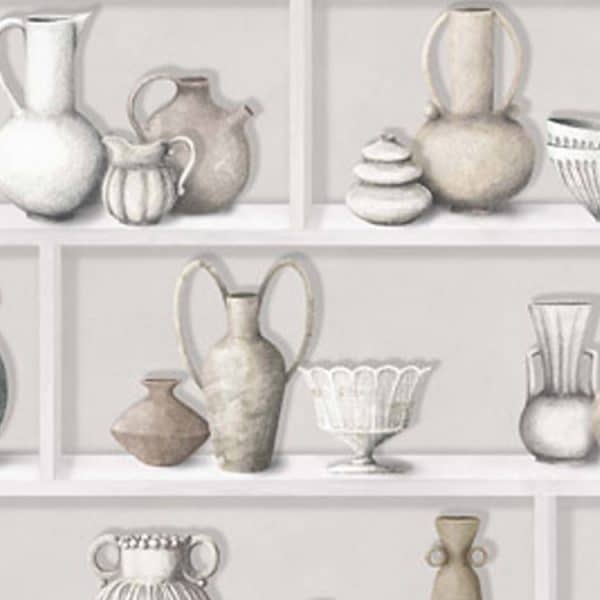 Papel pintado estilo jarrones en colores blanco-marfil-beige Raku W7560-02