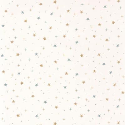 Papel pintado estilo infantil con pequeños dibujos de estrellas de color azul y beige sobre un fondo blanco Stars in your eyes 101926019