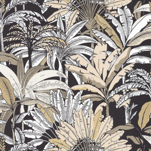 Papel pintado estilo tropical en color beige y negro Evasion 102301957