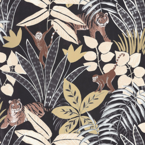 Papel pintado estilo selva en colores negro-beige Aventure 102319248