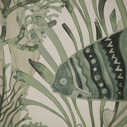 Papel pintado estilo corales en color verde Sea Life WP70192