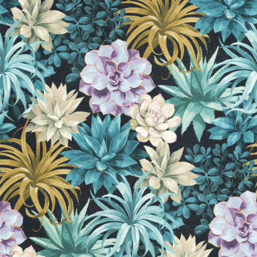 Papel pintado estilo floral estampado en tonos turquesas Echeveria 85916585