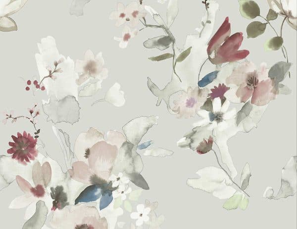 Papel pintado estilo floral estampado en color gris claro Alouette IV AT50118
