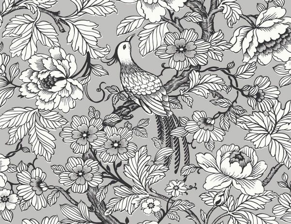 Papel pintado estilo aves en color negro y gris claro Beaufort EC80407