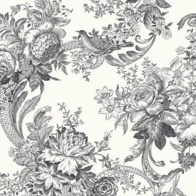 Papel pintado estilo estampado floral en color negro Carmel EC81600