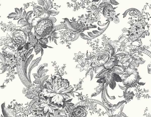 Papel pintado estilo estampado floral en color negro Carmel EC81600