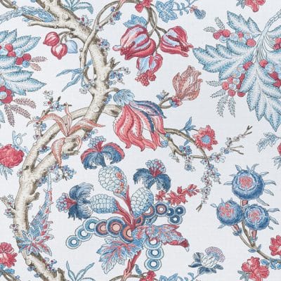 Tela de estilo floral estampado en tonos de color azul y rojo Chatelain F910845
