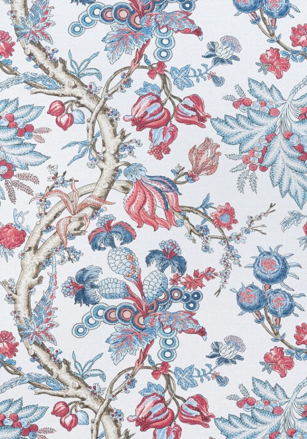 Tela de estilo floral estampado en tonos de color azul y rojo Chatelain F910845