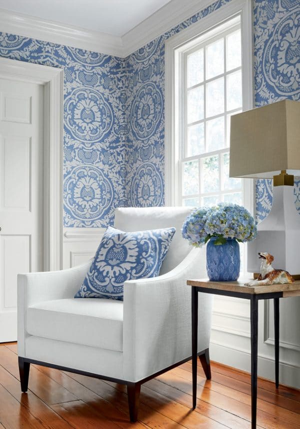 Tela de estilo damasco en color azul Earl Damask W710839 - Imagen 6