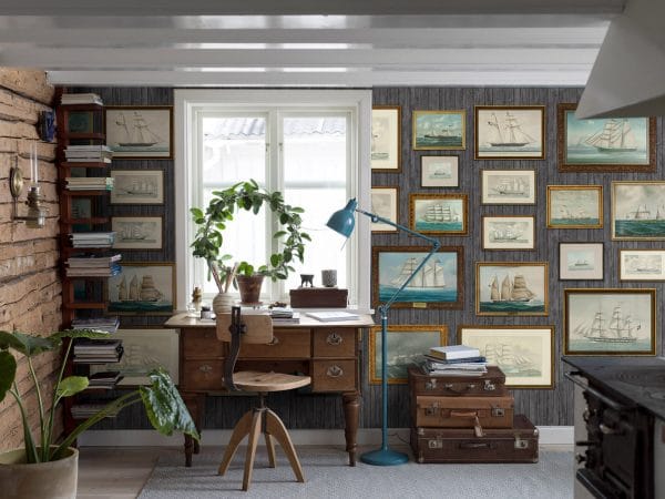 Mural de papel pintado de estilo mar y paisajes marinos sobre un fondo símil de madera gris Captain's Cabin 8887 - Imagen 3