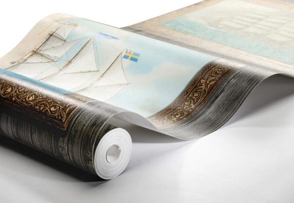 Mural de papel pintado de estilo mar y paisajes marinos sobre un fondo símil de madera gris Captain's Cabin 8887 - Imagen 4