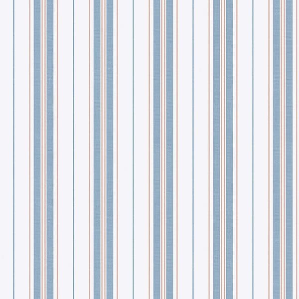 Papel pintado de estilo rayas en colores azules sobre fondo blanco Hamnskär Stripe 8874