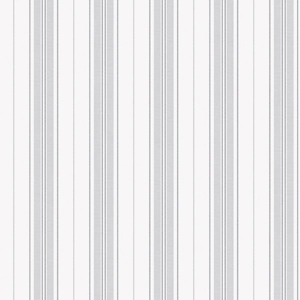 Papel pintado de estilo rayas en color gris sobre fondo blanco Hamnskär Stripe 8876