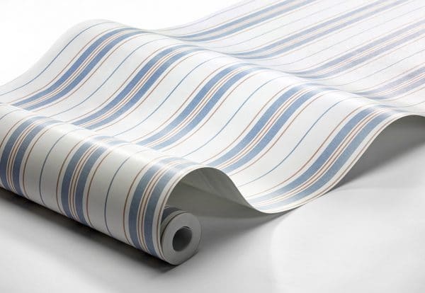 Papel pintado de estilo rayas en colores azules sobre fondo blanco Hamnskär Stripe 8874 - Imagen 4