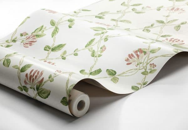 Papel pintado de estilo cocina office de colores rojo y verde sobre fondo blanco Honeysuckle 8852 - Imagen 4