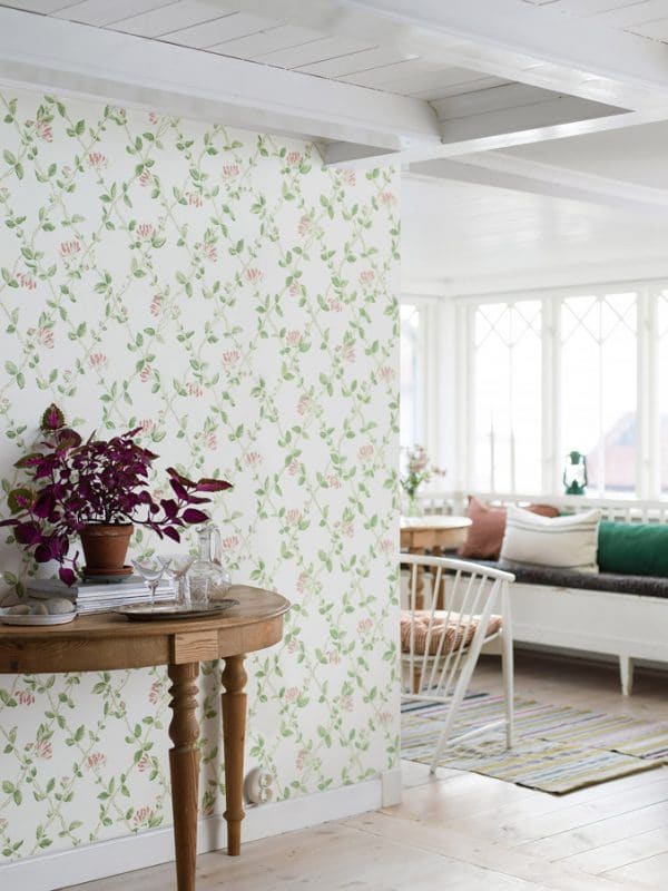 Papel pintado de estilo cocina office de colores rojo y verde sobre fondo blanco Honeysuckle 8852 - Imagen 5
