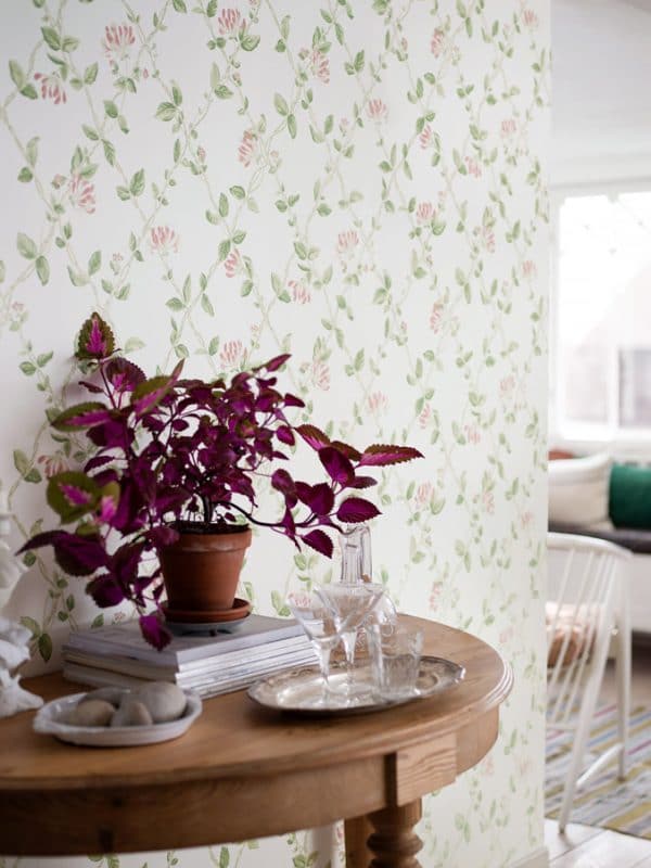 Papel pintado de estilo cocina office de colores rojo y verde sobre fondo blanco Honeysuckle 8852 - Imagen 3