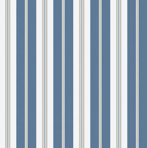 Papel pintado de estilo rayas en azul, beige y blanco Sandhamn Stripe 8885