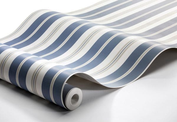 Papel pintado de estilo rayas en azul, beige y blanco Sandhamn Stripe 8885 - Imagen 4