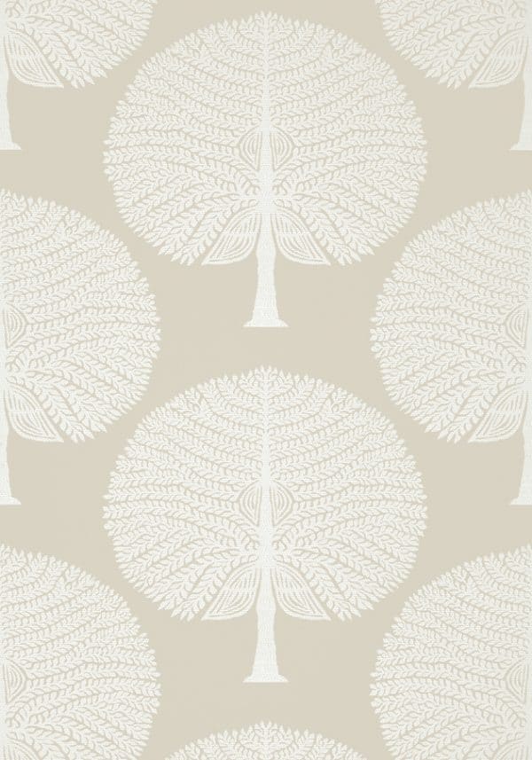 Papel pintado de estilo árboles en color blanco sobre fondo beige Mulberry Tree T10601