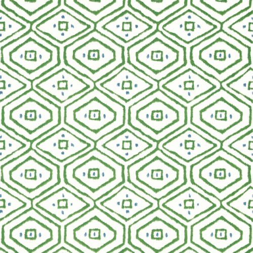 Papel pintado de dibujo geométrico y rombos en color verde Pass-a-Grille T10616