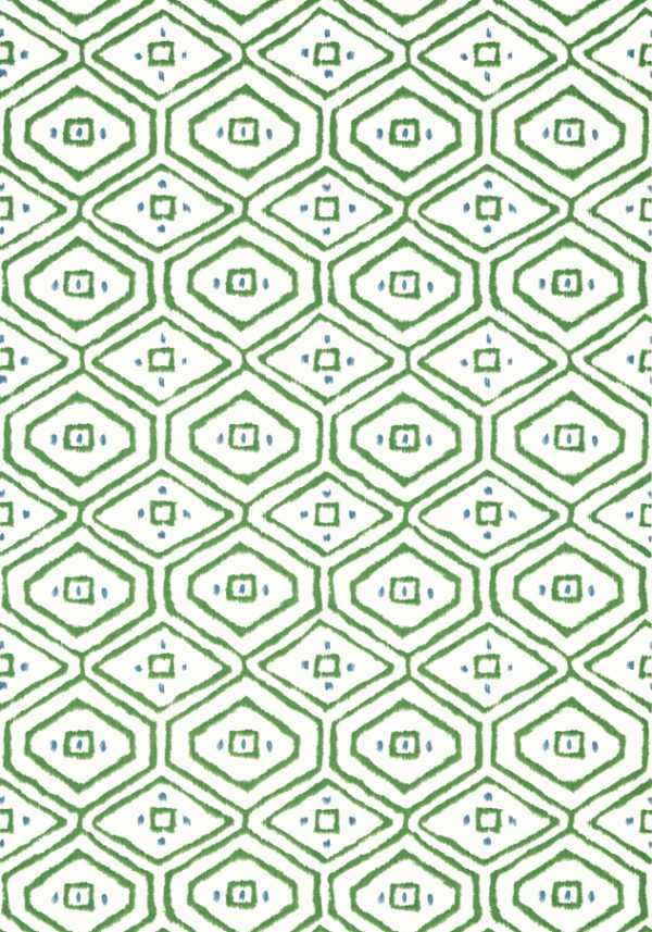 Papel pintado de dibujo geométrico y rombos en color verde Pass-a-Grille T10616