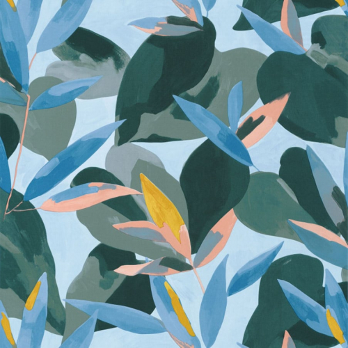 Papel pintado de hojas en colores azul y verde Influence 102156127