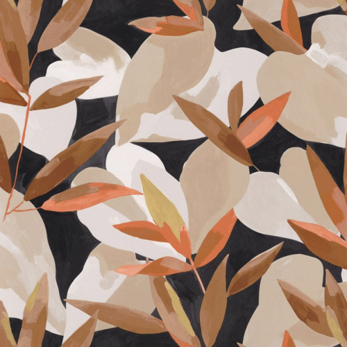 Papel pintado de hojas en color marrón y beige Influence 102159023