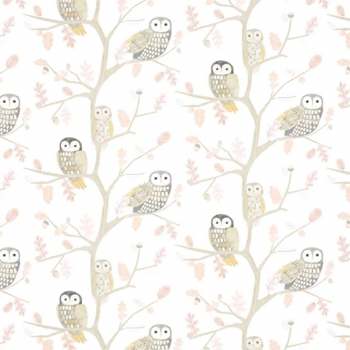 Papel pintado infantil en color rosa – beige y gris  Little Owls 112628
