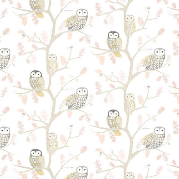 Papel pintado infantil en color rosa - beige y gris  Little Owls 112628