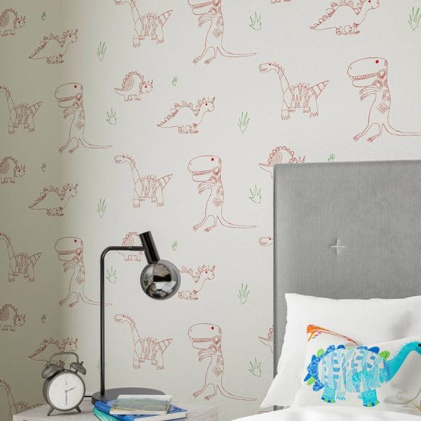 Papel pintado infantil en colores rojos y verdes Jolly Jurassic 112654 - Imagen 3