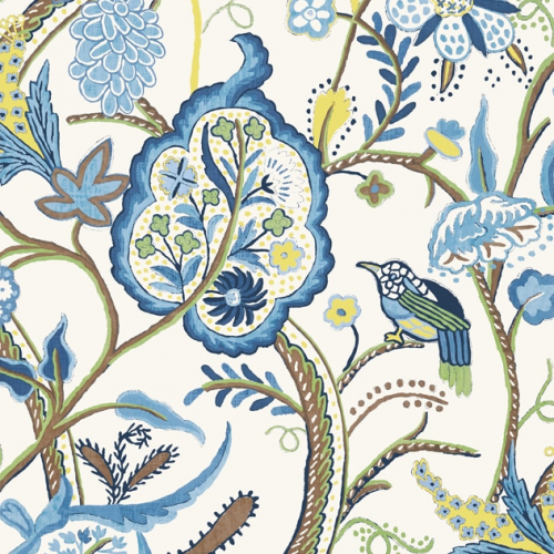 Papel pintado de estampado floral en colores azul Windsor T14300