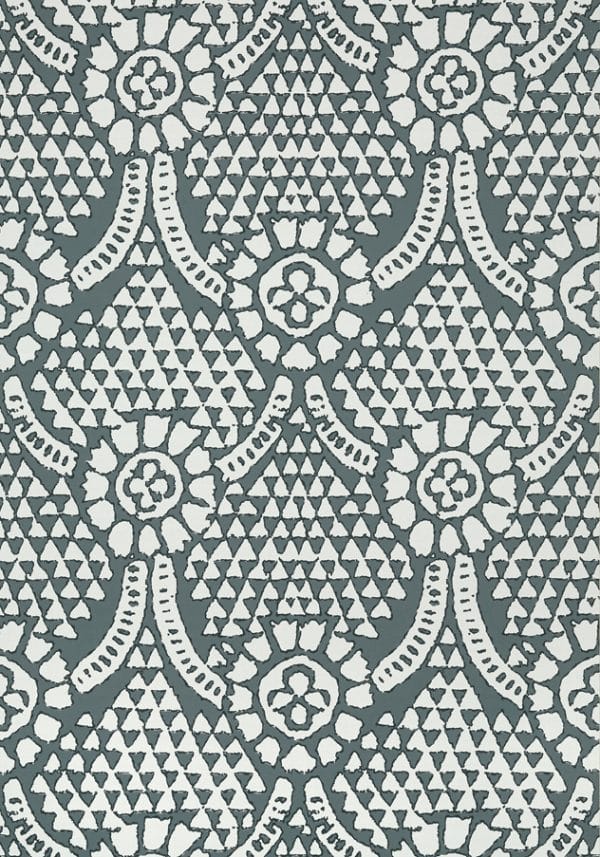 Papel pintado de medallones en color blanco sobre fondo gris Chamomile T14317