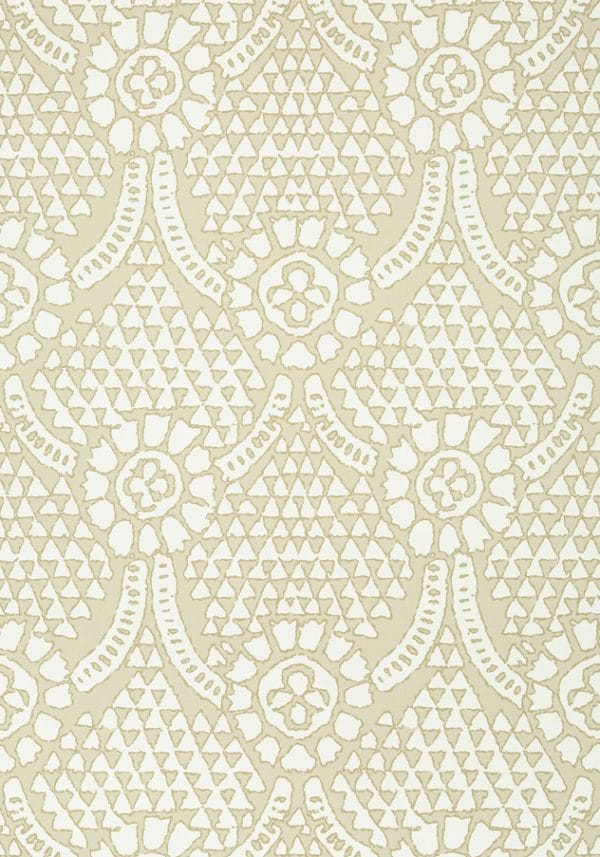 Papel pintado de medallones en color blanco sobre fondo beige Chamomile T14319