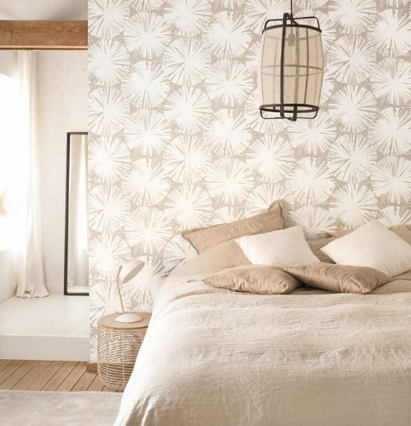 Papel pintado de medallones en color blanco sobre fondo marrón Nenuphar 86222424 - Imagen 3