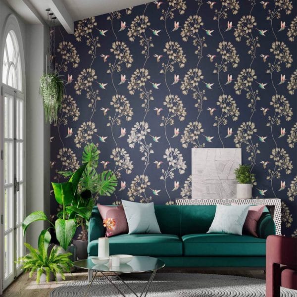 Papel pintado de estampado floral en color azul Amazilia 111059 - Imagen 3