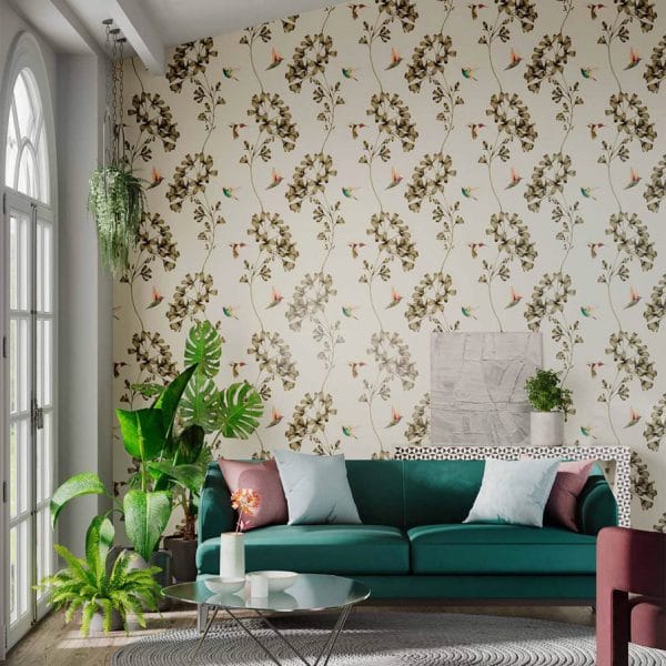 Papel pintado de estampado floral en color beige claro Amazilia 112607 - Imagen 3
