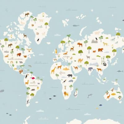 Mural de papel pintado infantil mapa en multicolor Animal Map 9700050