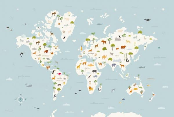 Mural de papel pintado infantil mapa en multicolor Animal Map 9700050