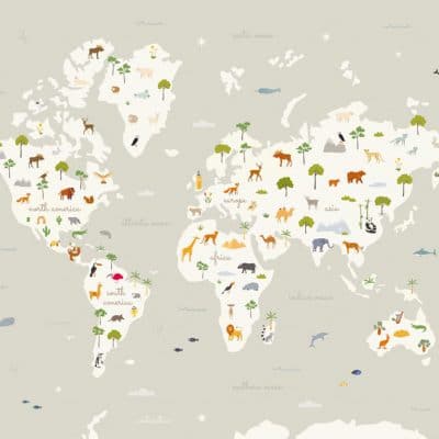 Mural de papel pintado infantil mapa en multicolor Animal Map 9700052