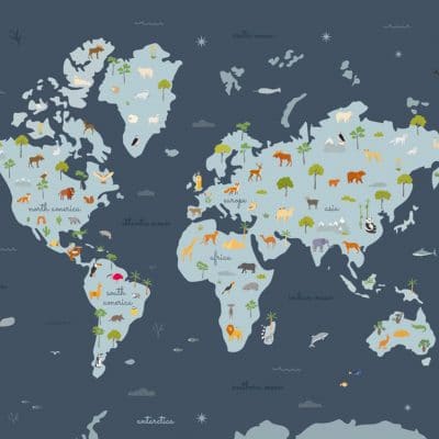 Mural de papel pintado infantil mapa en multicolor Animal Map 9700053