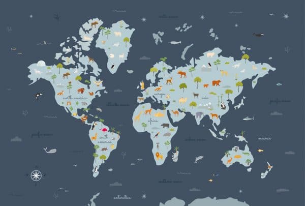 Mural de papel pintado infantil mapa en multicolor Animal Map 9700053