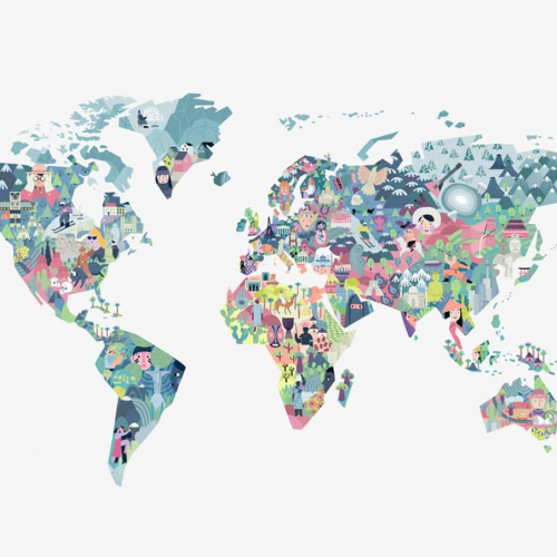 Mural de papel pintado infantil mapa en multicolor Diversity Map 9700061